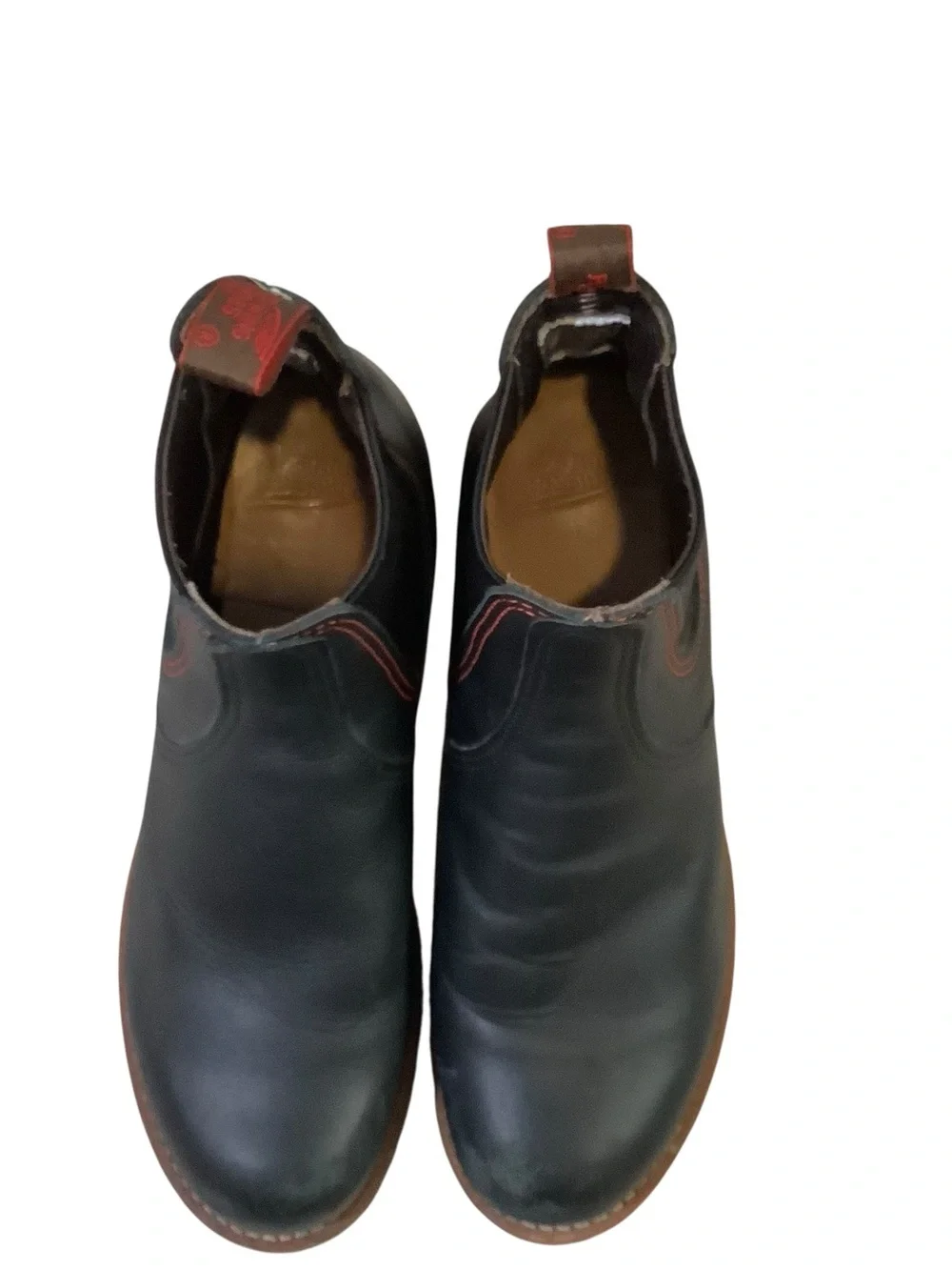 Red Wing Shoes Men's Black Leather Chelsea Boots with Brown Trim